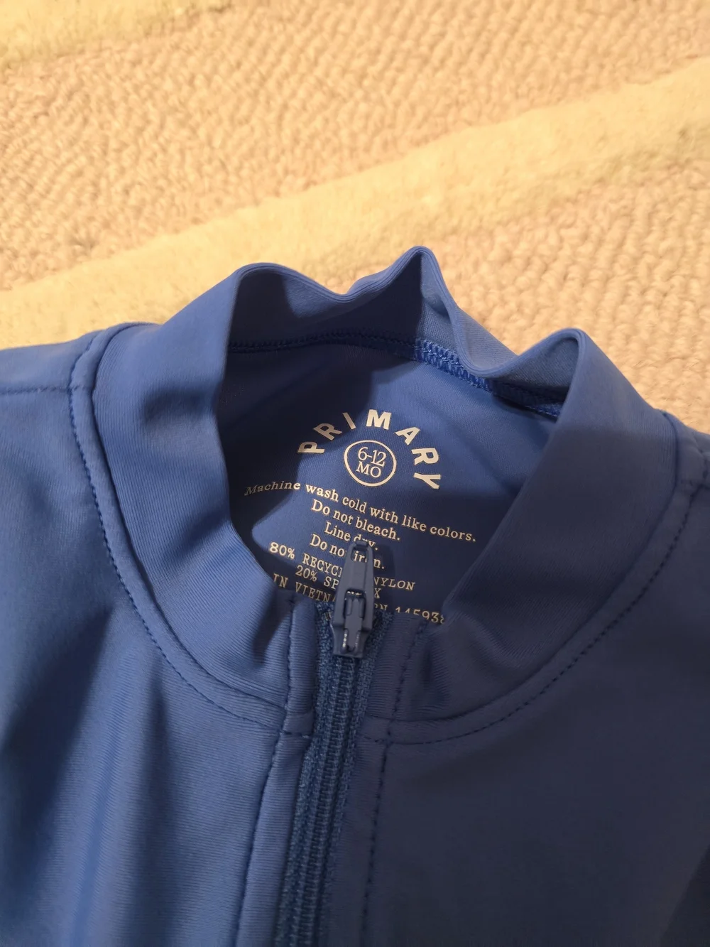 Primary Kids Baby Toddler Blue Long Sleeve Rash Guard Swim Set, 6-12 Months